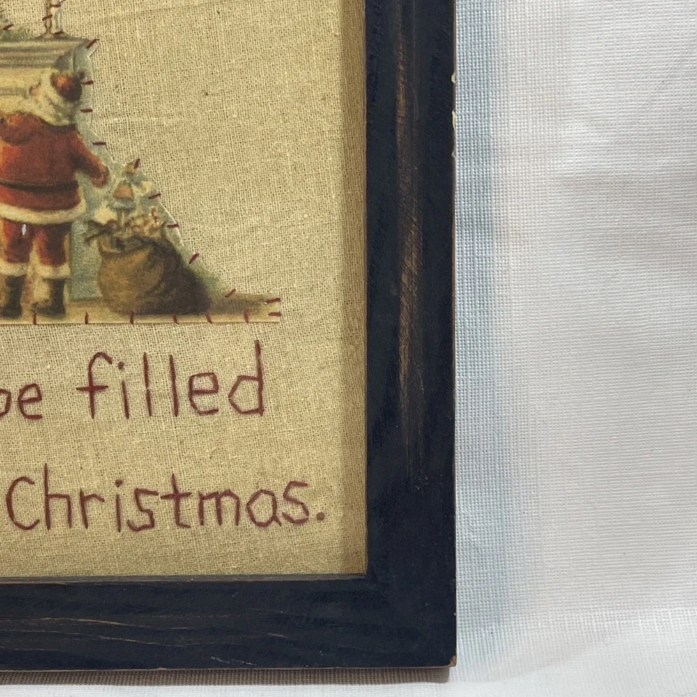 Annie Schikel Vintage Needlepoint Framed Wall Art Christmas Quote